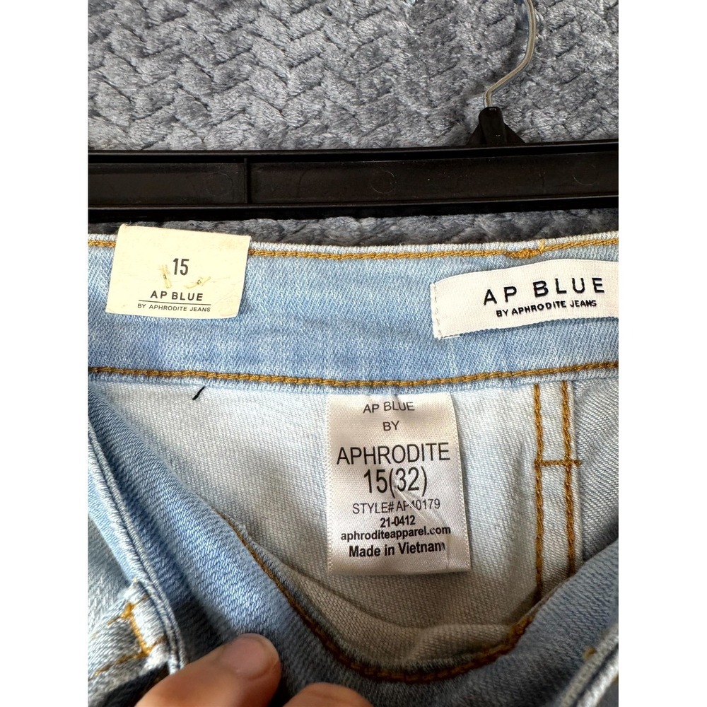 AP Blue by Aphrodite Jeans Womens 15-32 Distressed Two Tone Ankle Tie Split Leg - Picture 7 of 9
